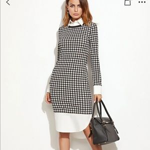 COPY - SHEIN Curved Hem Houndstooth Combo Dress
